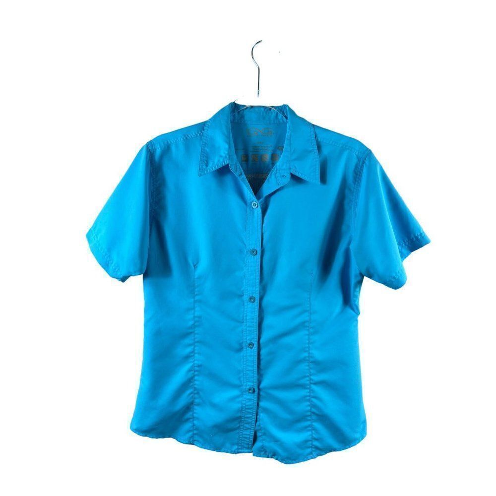 GameGuard Outdoors Ladies Microfiber Short Sleeve Button Up Shirt Medium Blue